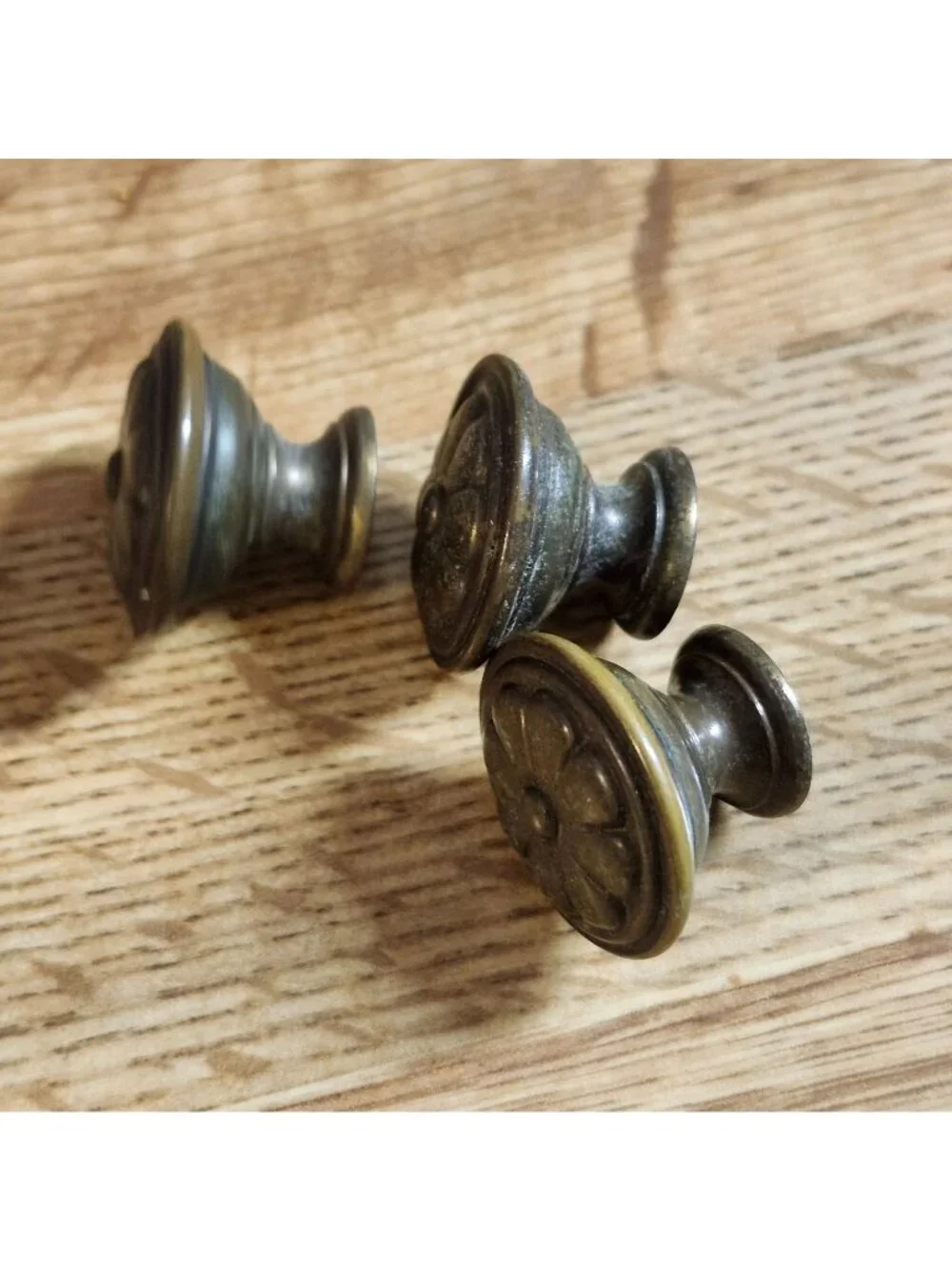 3- Vintage Brass Flower Design Round Drawer Knobs Cabinet Pulls